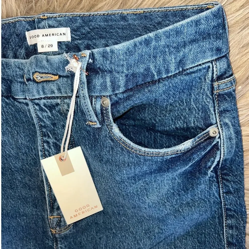 New Good American High Rise Good Classic Raw Hem Jeans size 8/29